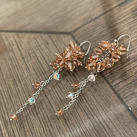 Champagne Colored Swarovski Crystal Cluster Earrings - Picture 2 of 15